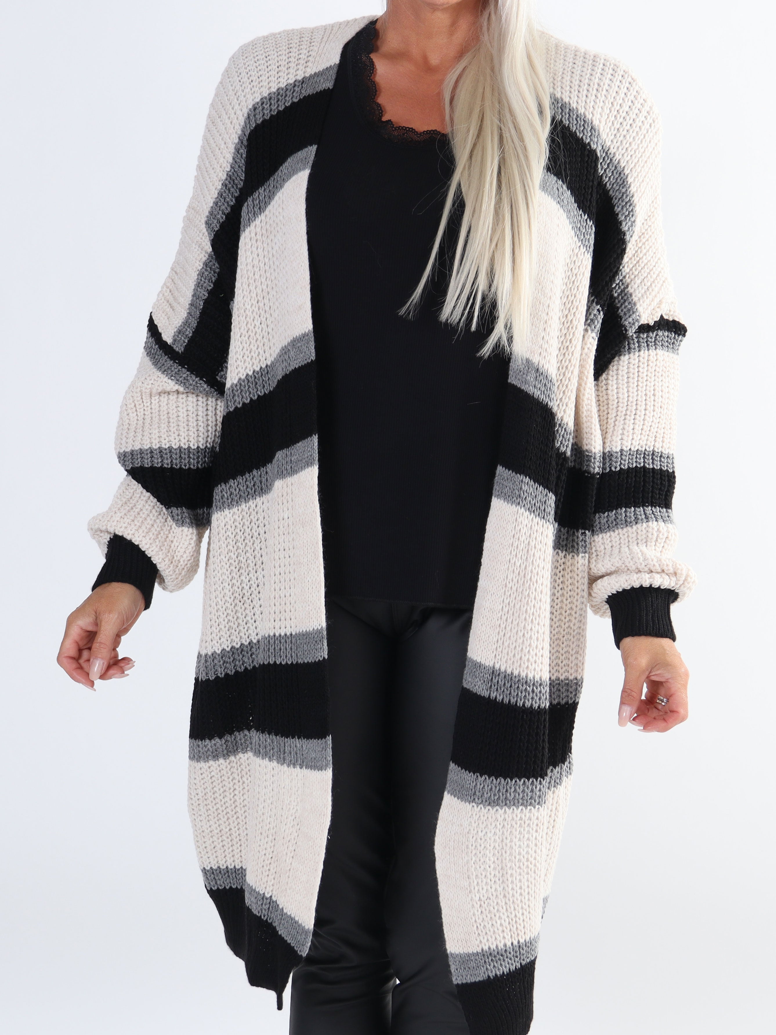 Kata - Flerfärgad randig plus size stickad kofta